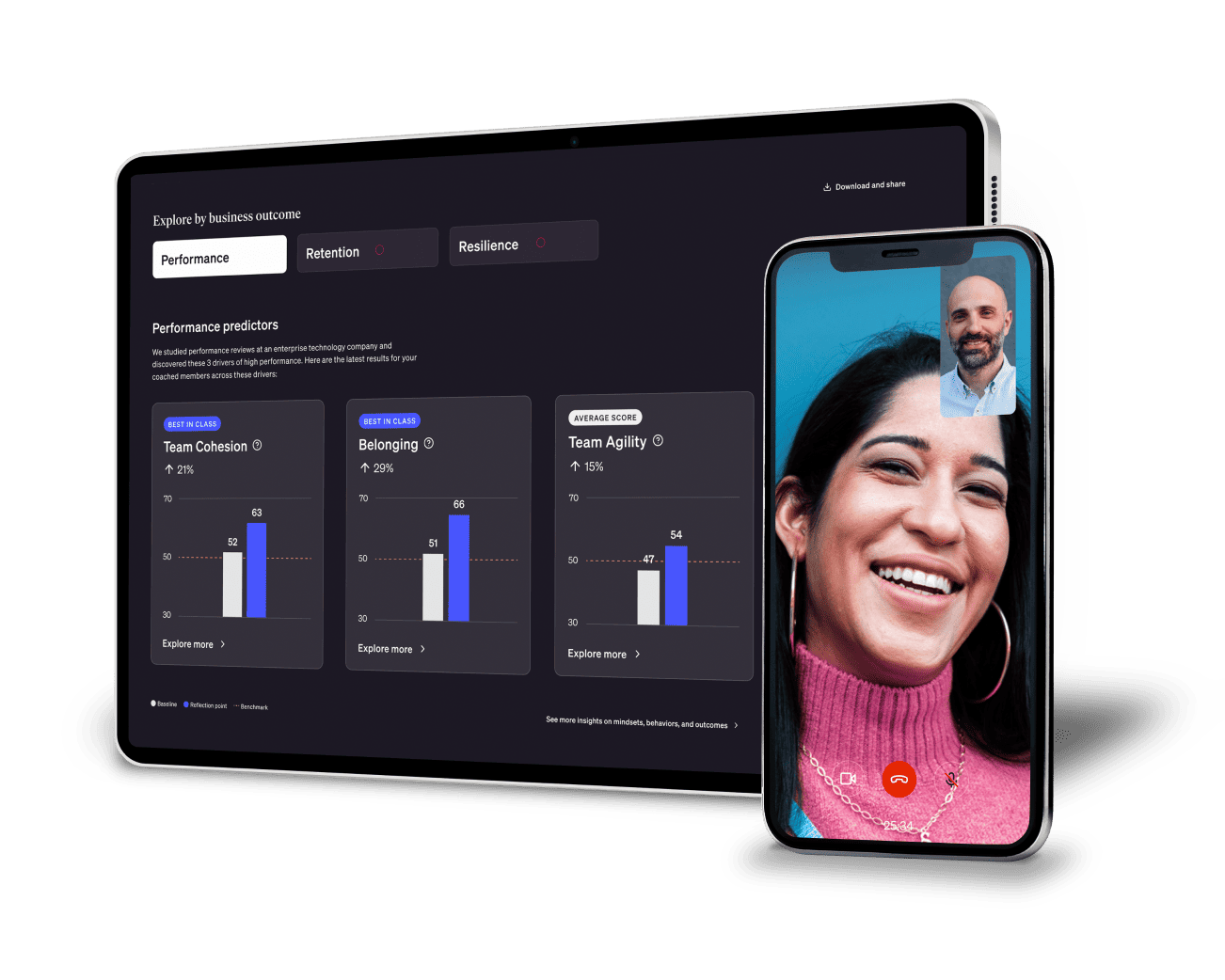 two devices showing the betterup in app experience